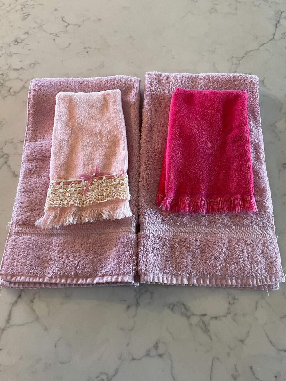 Vintage Caldwell Hand & Fingertip Towels Bubble Gum Pink Fuchsia St Marys 70s